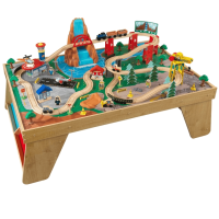 Set Trenulet KidKraft Waterfall Train Station din lemn cu masuta de joaca
